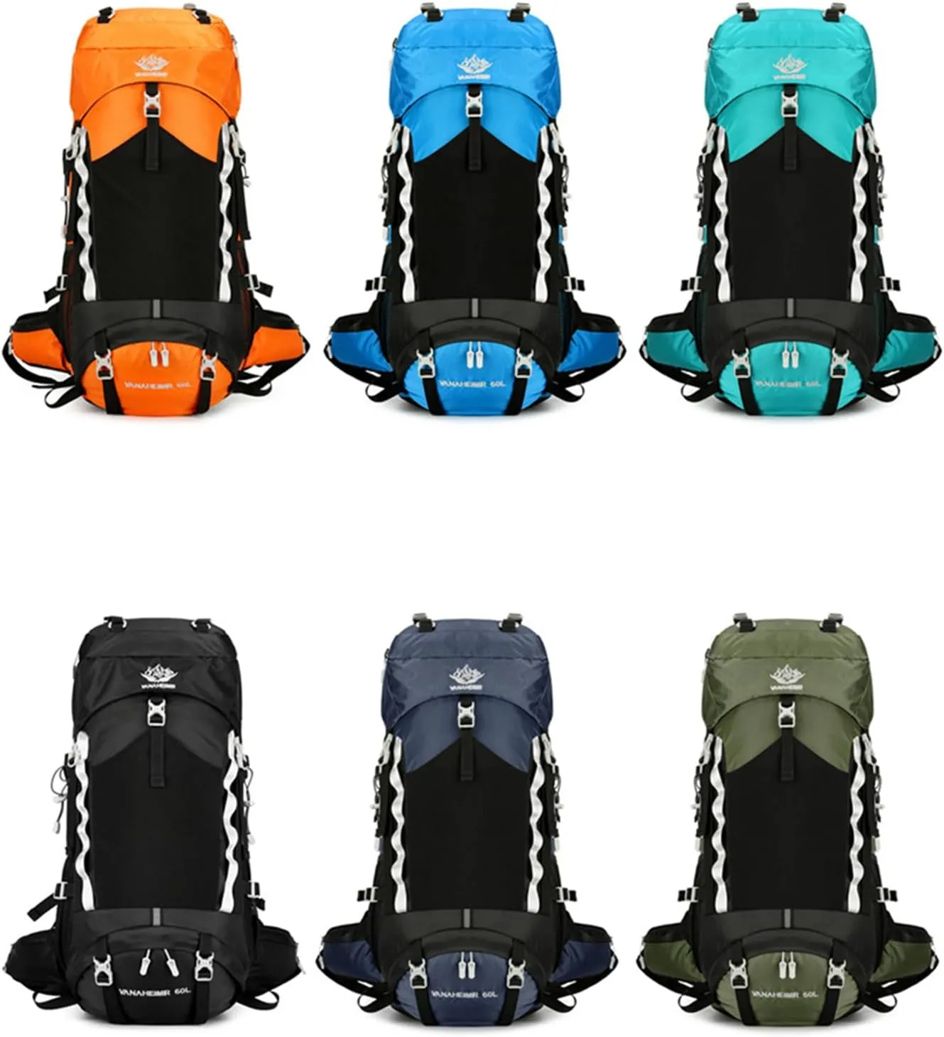 Durable Outdoor Hiking Camping Backpack 60L Capacity Mountaineering Sports Rucksack for Women and Men, Black, app. 34x25x72cm /13.38x9.84x28.34in