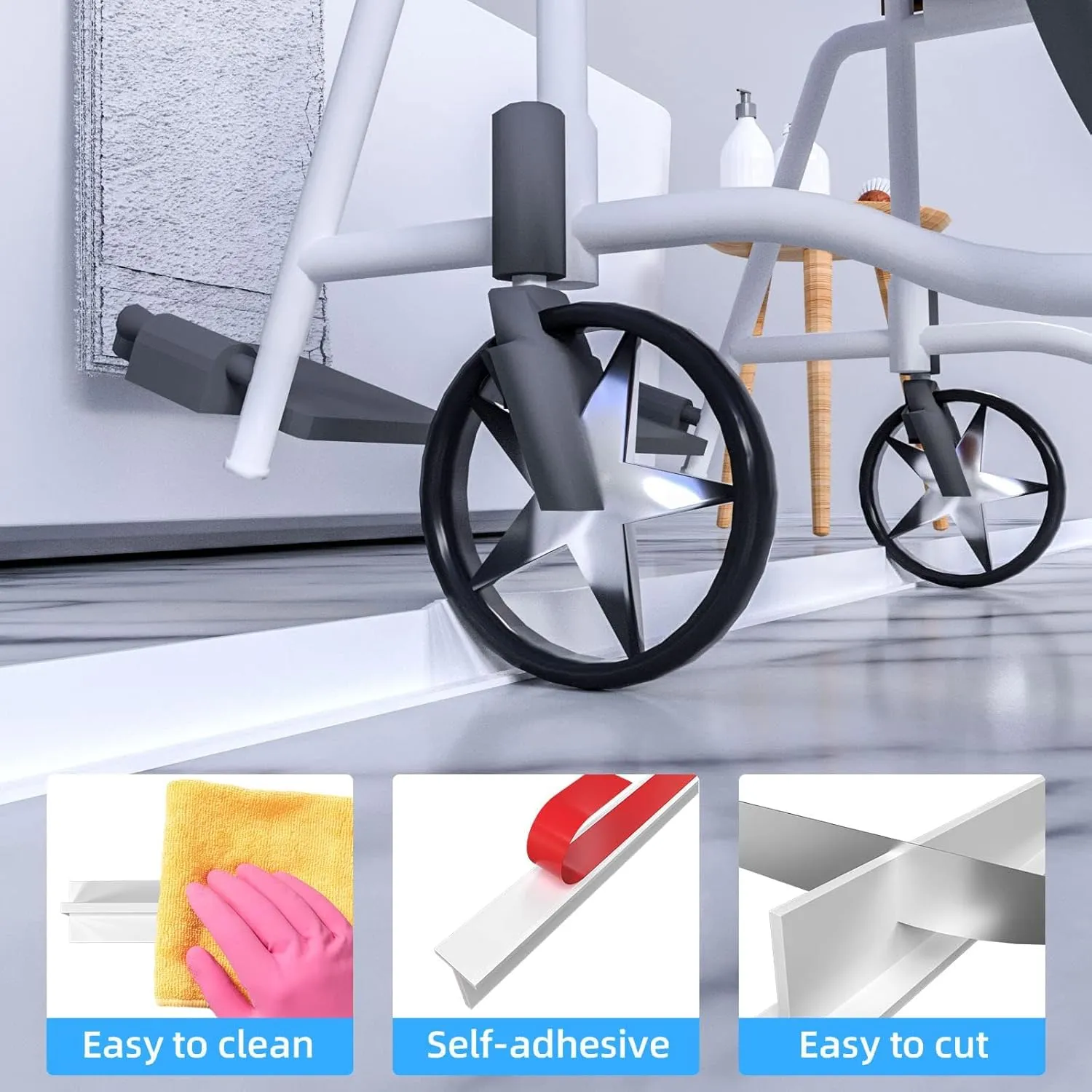 Duzzy 67 Inch Shower Threshold Water Dam, Collapsible Shower Dam Water Barrier, Silicone Water Stopper Shower Water Guard for Walk in Shower, Wheelchair Accessible (2" High)