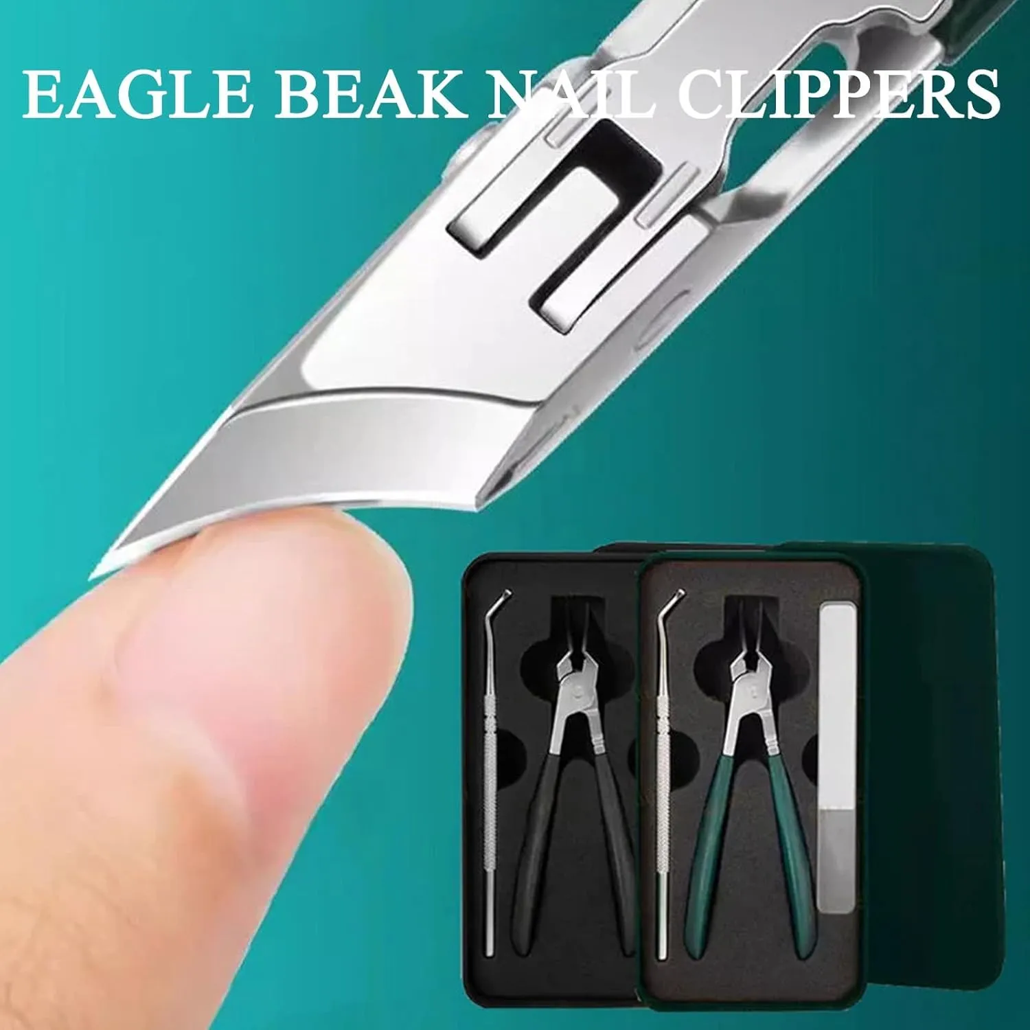 Eagle Beak Nail Clippers, Three Sets of Eagle Beak Beveled Nail Clippers,Household Multifunctional Large Opening Anti-Splash Nail Clippers Set (Green Black)
