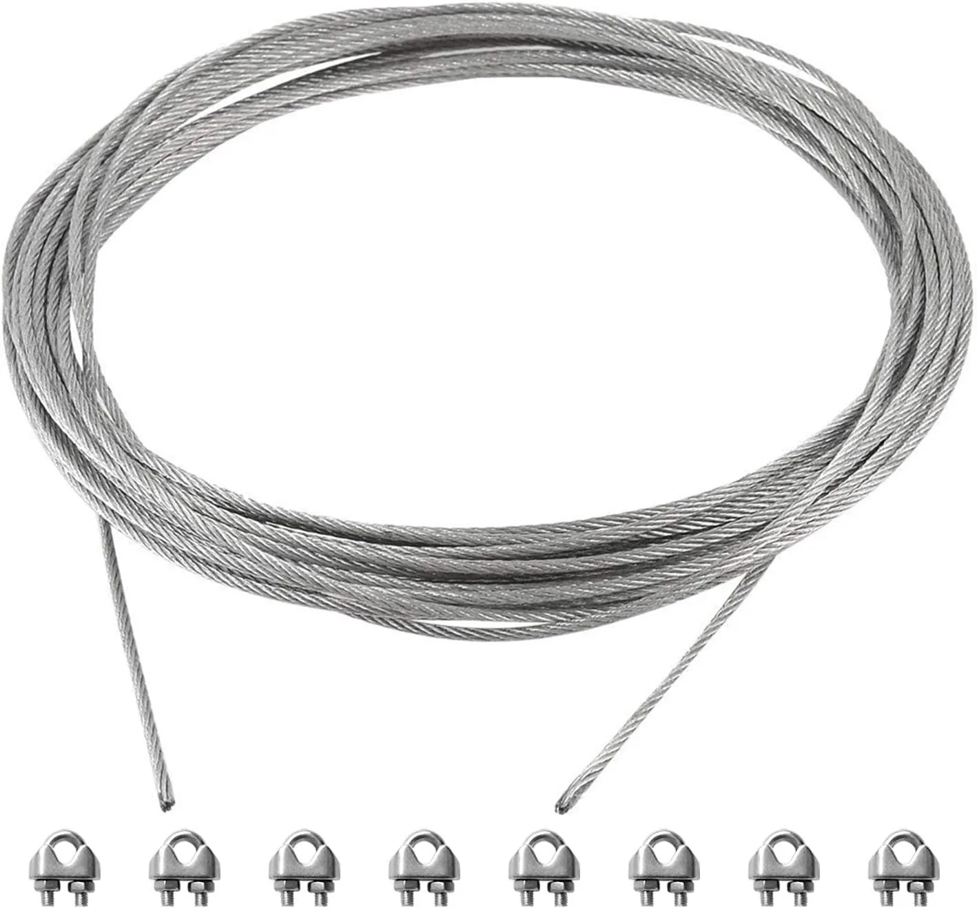 E&K Sunrise Shade Sail Hardware Kit,50-Feet Wire Rope and 8 Pcs Clamps Coated Steel Cable 3/16 inch - 1/4 inch (4.78 mm - 6.35 mm) Perfect for Set up Your Shade sail