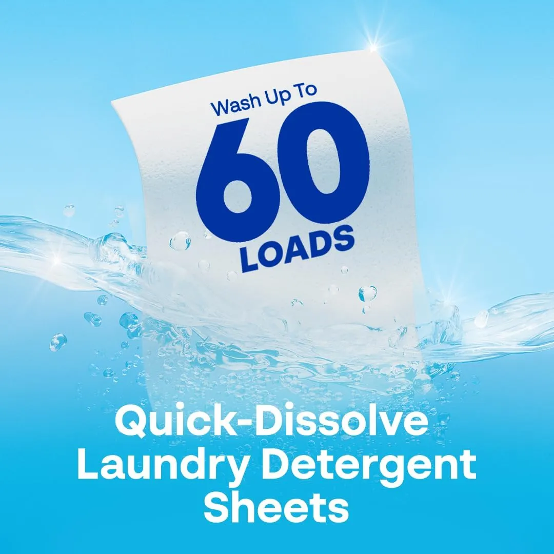 Earth Breeze Laundry Detergent Sheets Fragrance-Free - 60 Loads Eco Liquidless Soap - Travel-Friendly for Hot & Cold Cycles, Tackles Tough Stains & Odors - Gentle on Sensitive Skin, 90 Ct (3 Pack)