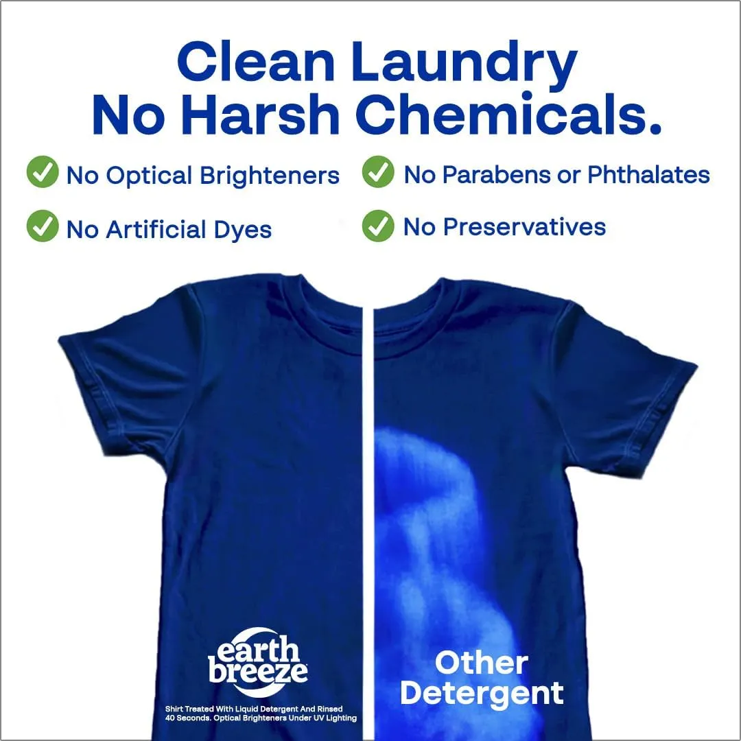 Earth Breeze Laundry Detergent Sheets Fragrance-Free - 60 Loads Eco Liquidless Soap - Travel-Friendly for Hot & Cold Cycles, Tackles Tough Stains & Odors - Gentle on Sensitive Skin, 90 Ct (3 Pack)