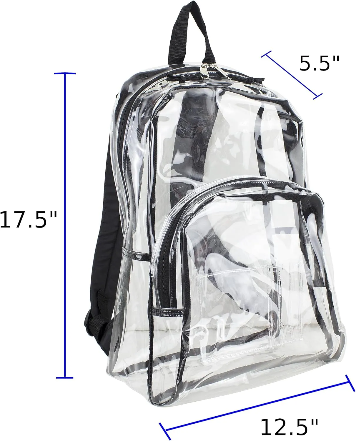 Eastsport Clear Backpack Lightweight Heavy Duty Large Transparent Bookbag For College, Sport, Hiking, Cycling, Travel, Workplace Security, 17.5" X 5.5" X 12.5" - Black