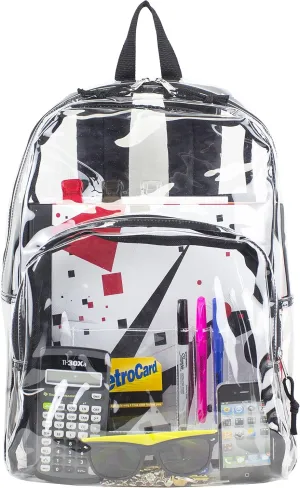 Eastsport Clear Backpack Lightweight Heavy Duty Large Transparent Bookbag For College, Sport, Hiking, Cycling, Travel, Workplace Security, 17.5" X 5.5" X 12.5" - Black