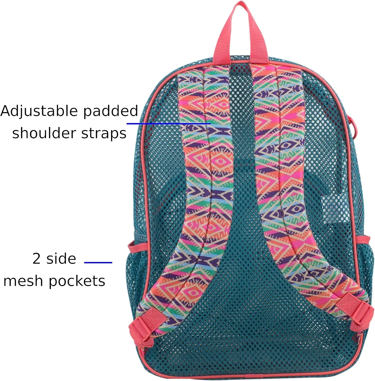 Eastsport Mesh Beach Backpack Lightweight Bungee See Through for Travel, College, Swim, Gym Bag, 17.5 x 12.5 x 5.5 Inches Aqua Haze Coral