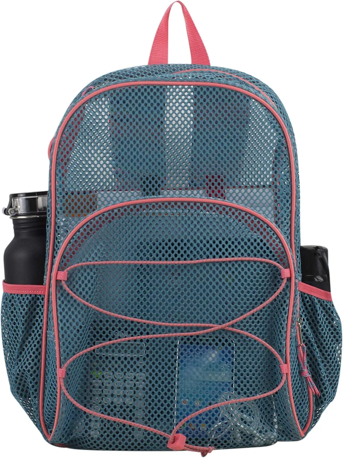 Eastsport Mesh Beach Backpack Lightweight Bungee See Through for Travel, College, Swim, Gym Bag, 17.5 x 12.5 x 5.5 Inches Aqua Haze Coral