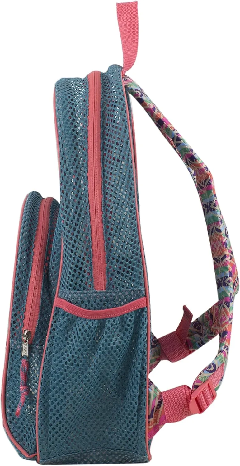 Eastsport Mesh Beach Backpack Lightweight Bungee See Through for Travel, College, Swim, Gym Bag, 17.5 x 12.5 x 5.5 Inches Aqua Haze Coral