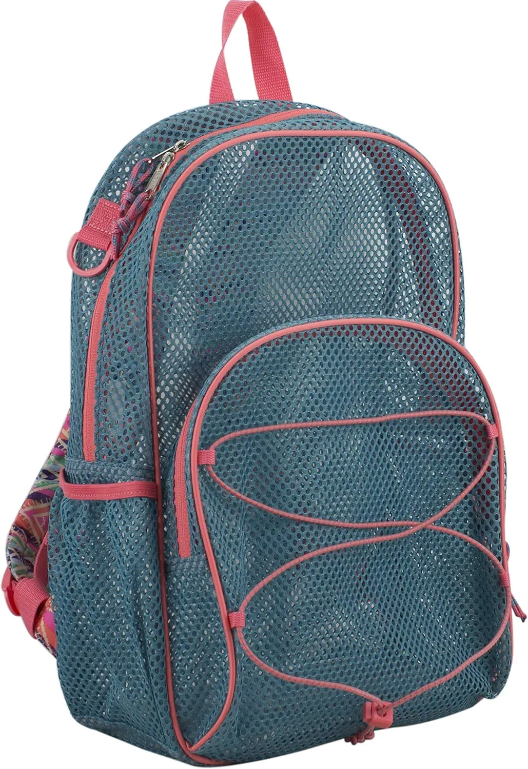 Eastsport Mesh Beach Backpack Lightweight Bungee See Through for Travel, College, Swim, Gym Bag, 17.5 x 12.5 x 5.5 Inches Aqua Haze Coral