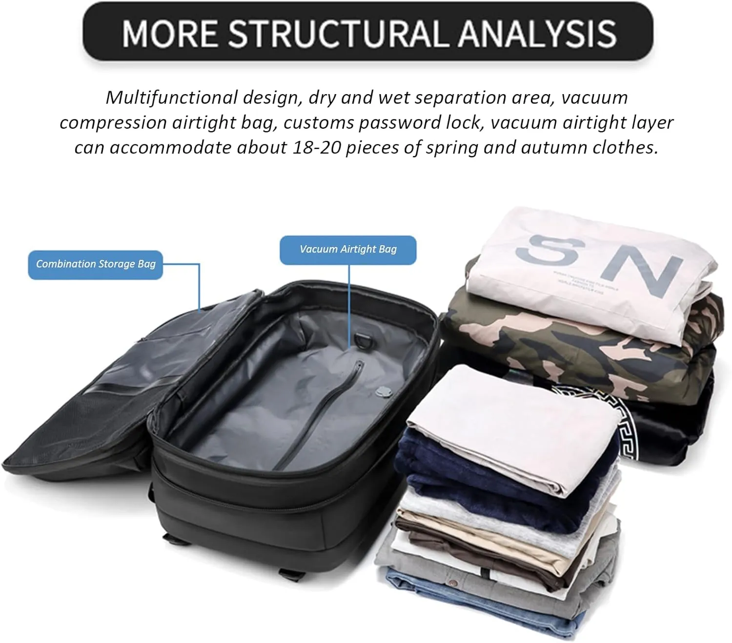 Easyvacpack Carry On, Easyvacpack Backpack, Vacpack Backpack with Vacuum, Anti Theft 60l Expandable Backpacks (Gray-Regular Edition)