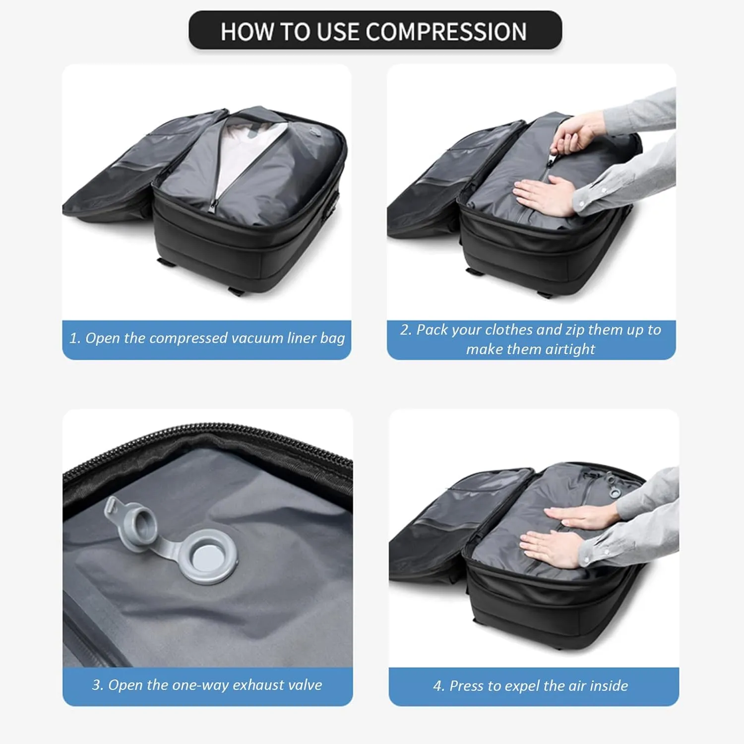 Easyvacpack Carry On, Easyvacpack Backpack, Vacpack Backpack with Vacuum, Anti Theft 60l Expandable Backpacks (Gray-Regular Edition)
