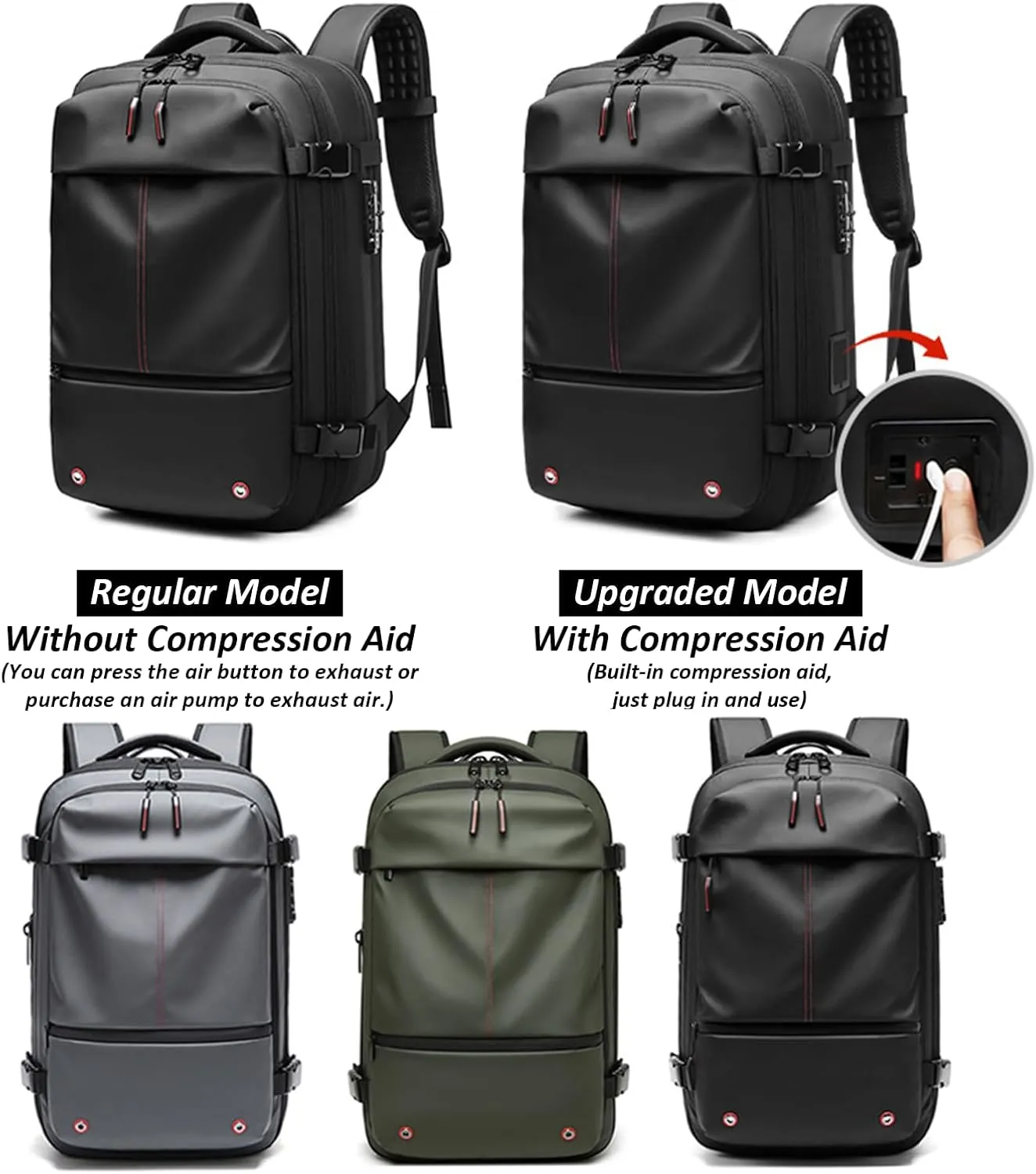 Easyvacpack Carry On, Easyvacpack Backpack, Vacpack Backpack with Vacuum, Anti Theft 60l Expandable Backpacks (Gray-Regular Edition)