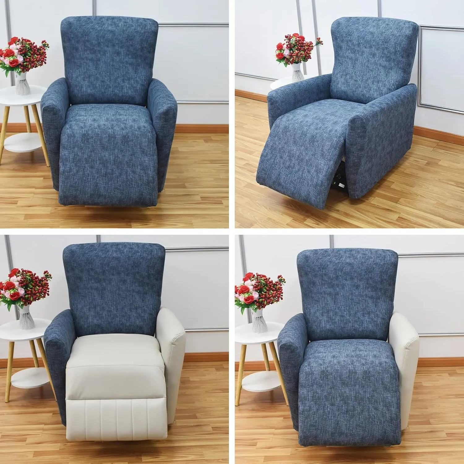 Eco-Ancheng Recliner Slipcovers 4-Pieces Recliner Chair Covers Lazy Boy Chair Covers Stretch Recliner Couch Covers Fitted Non Slip Reclining Slipcovers Furniture Protector for Recliner with Pocket