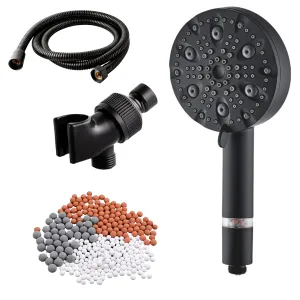 EcoLux 9-mode Black Stainless Steel Shower Head   Wall Adapter Kit