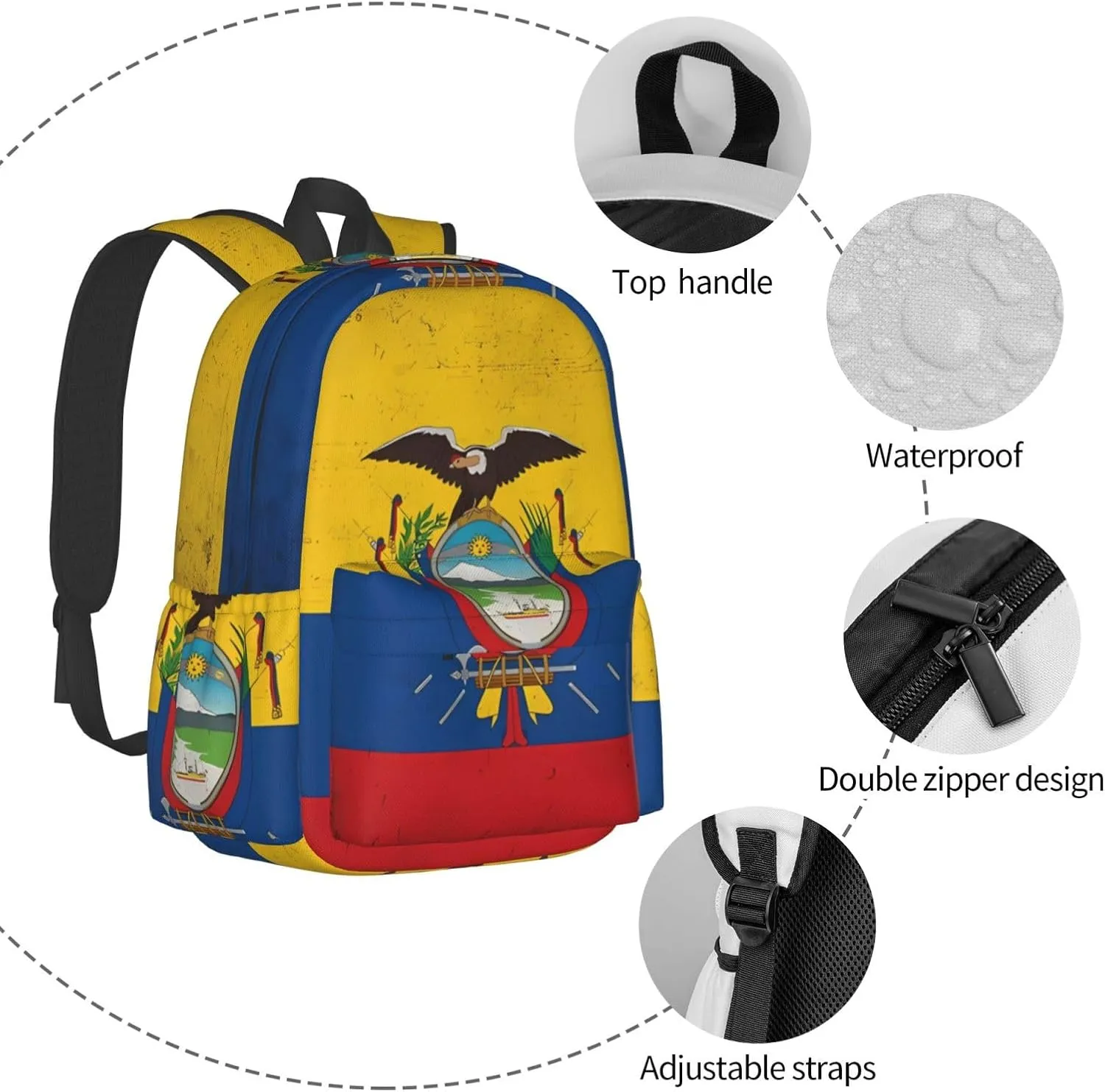 Ecuador Ecuadorian Flag Backpack Large Capacity Backpack Lightweight Double Shoulder Bag For Women Men Travel