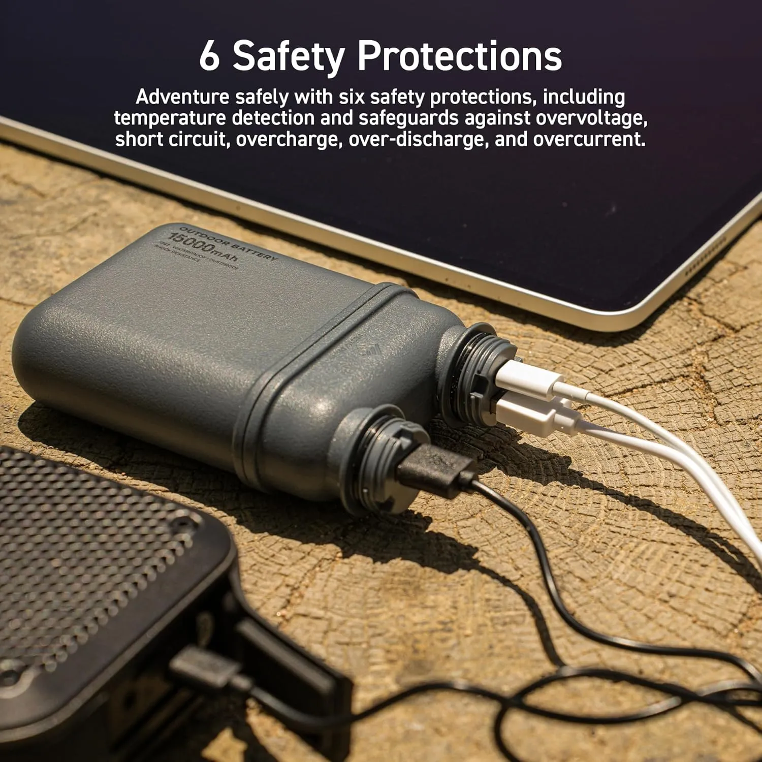 ELECOM NESTOUT Portable Charger, 5000mAh Outdoor Battery Power Bank, 15W USB-C Fast Charging, Waterproof IP67, Durable Shockproof, Battery Pack for Phone Tablet Hiking Travel Camping (Beige, 5000mAh)