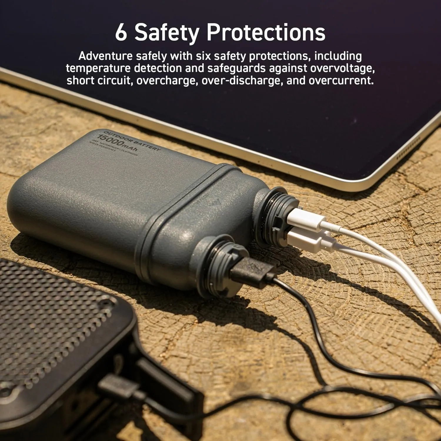 ELECOM NESTOUT Rugged Power Bank, 15000mAh Outdoor Charger, 32W USB-C Fast Charging PD, Waterproof IP67, Durable Shockproof, Battery Pack for iPhone Tablet Hiking Travel Camping (Black, 15000mAh)