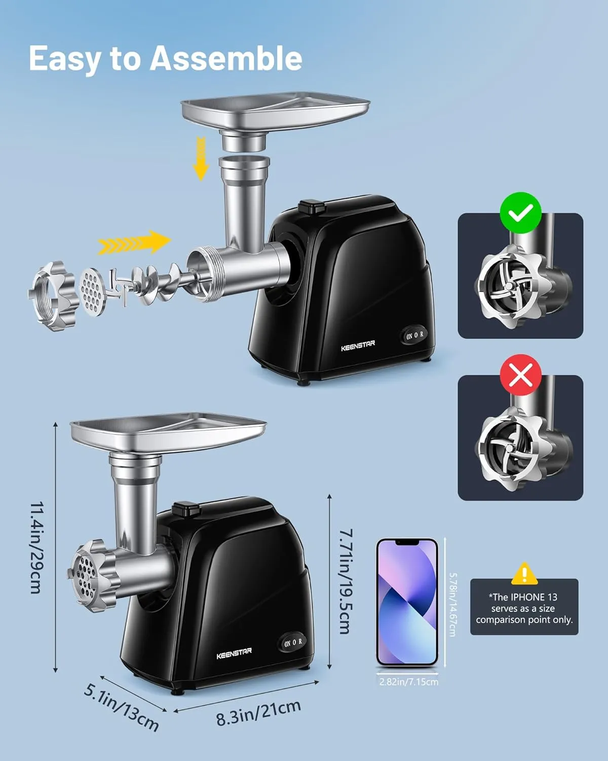Electric Meat Grinder, Sausage Stuffer Maker 450W(3000W Max) Food Grinder with Stainless Steel Blade & 3 Plates, Sausage Stuffer Tubes & Kubbe Kit, Heavy Duty Meat Mincer Machine for Home Kitchen Use