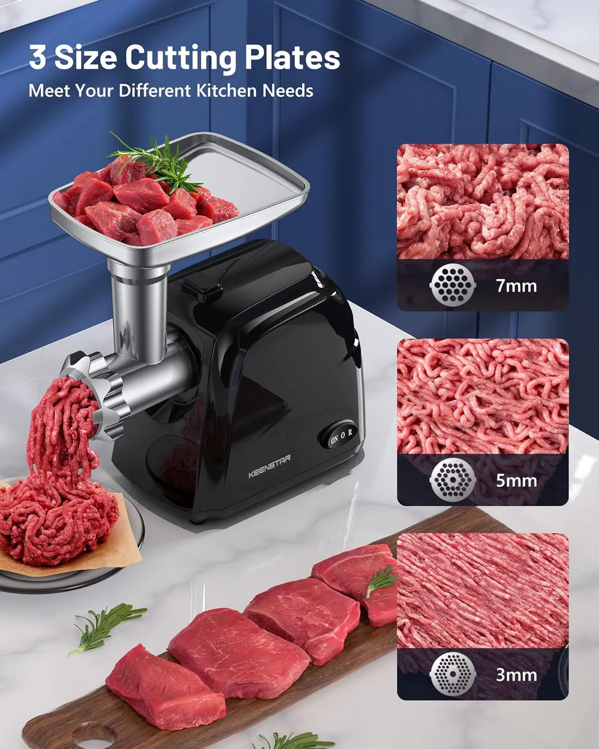 Electric Meat Grinder, Sausage Stuffer Maker 450W(3000W Max) Food Grinder with Stainless Steel Blade & 3 Plates, Sausage Stuffer Tubes & Kubbe Kit, Heavy Duty Meat Mincer Machine for Home Kitchen Use