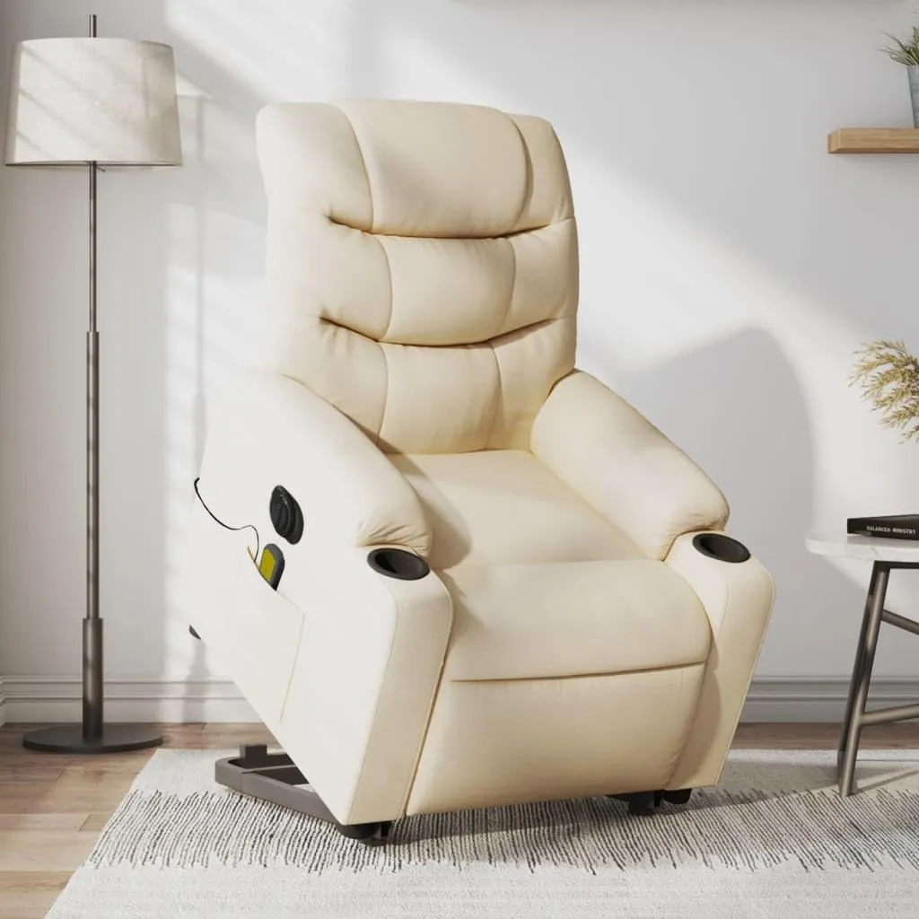 Electric Stand up Massage Recliner Chair Cream FabricLounge Chair Comfy Chair Living Room Chair Suitable for Decks, Living Rooms, and patios.