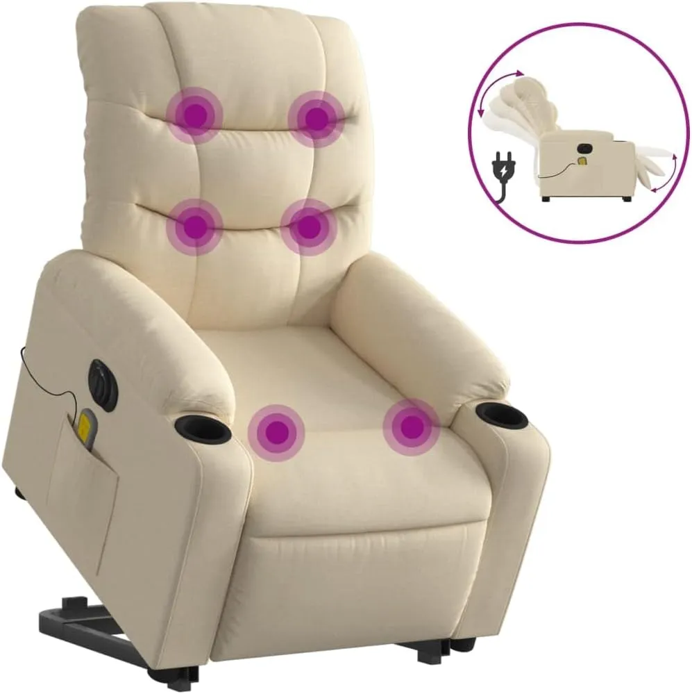 Electric Stand up Massage Recliner Chair Cream FabricLounge Chair Comfy Chair Living Room Chair Suitable for Decks, Living Rooms, and patios.