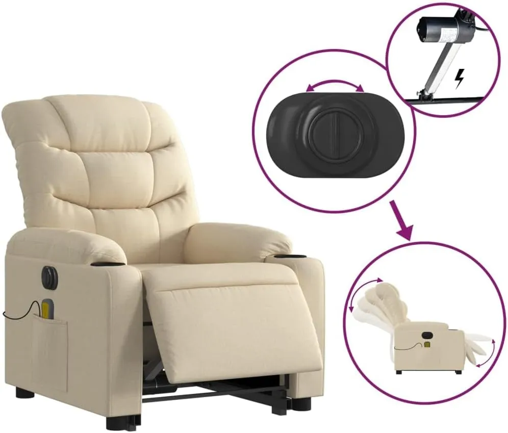 Electric Stand up Massage Recliner Chair Cream FabricLounge Chair Comfy Chair Living Room Chair Suitable for Decks, Living Rooms, and patios.