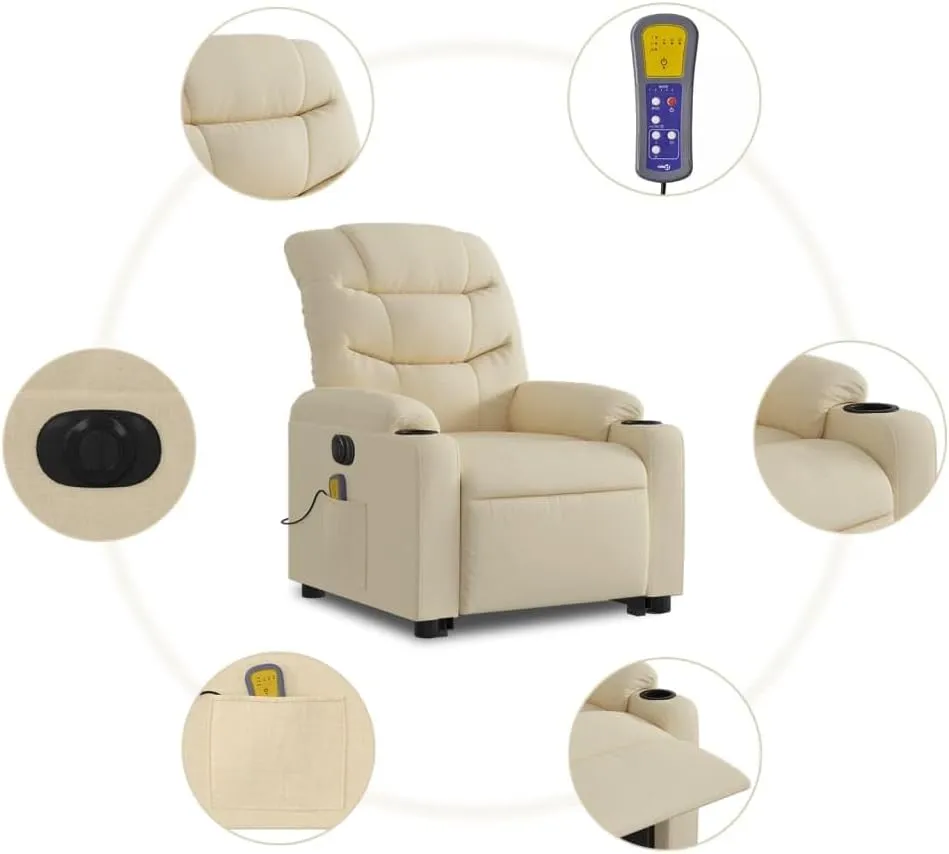 Electric Stand up Massage Recliner Chair Cream FabricLounge Chair Comfy Chair Living Room Chair Suitable for Decks, Living Rooms, and patios.