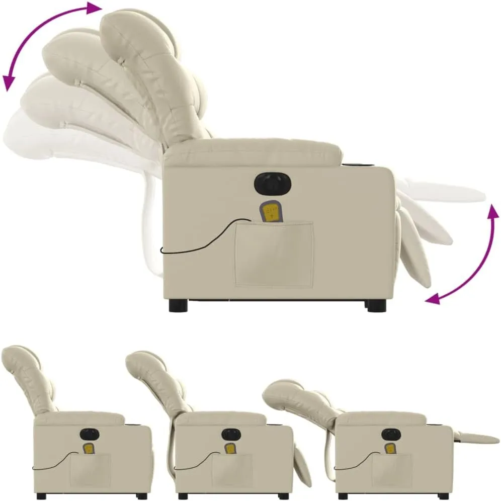 Electric Stand up Massage Recliner Chair Cream Faux LeatherLounge Chair Comfy Chair Living Room Chair Suitable for Decks, Living Rooms, and patios.