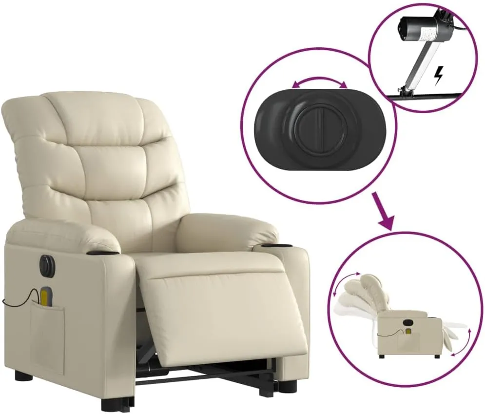 Electric Stand up Massage Recliner Chair Cream Faux LeatherLounge Chair Comfy Chair Living Room Chair Suitable for Decks, Living Rooms, and patios.