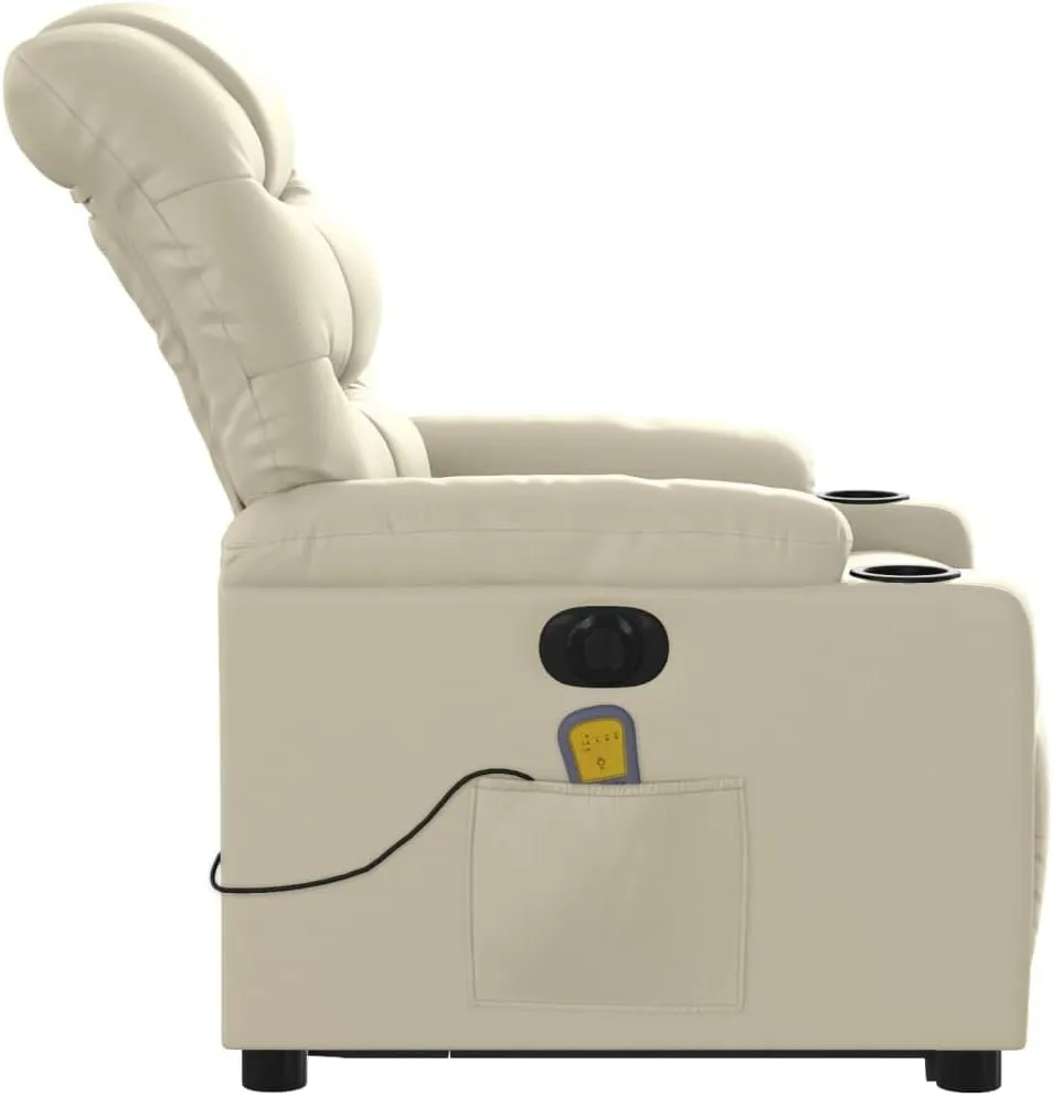 Electric Stand up Massage Recliner Chair Cream Faux LeatherLounge Chair Comfy Chair Living Room Chair Suitable for Decks, Living Rooms, and patios.