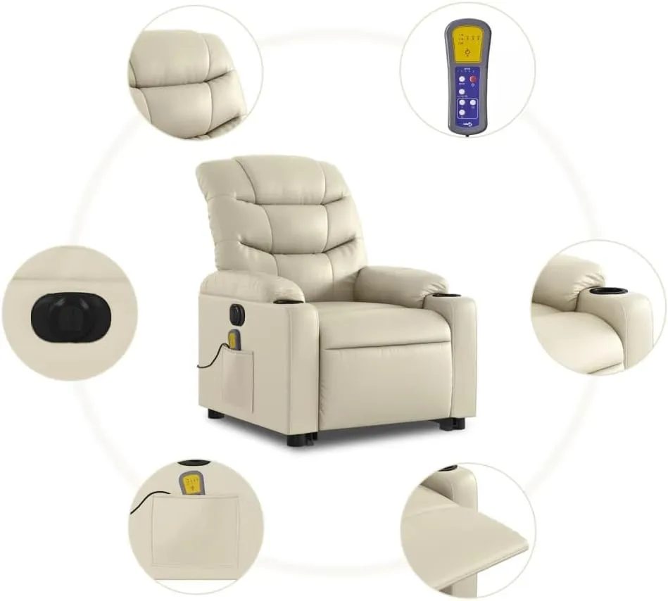 Electric Stand up Massage Recliner Chair Cream Faux LeatherLounge Chair Comfy Chair Living Room Chair Suitable for Decks, Living Rooms, and patios.