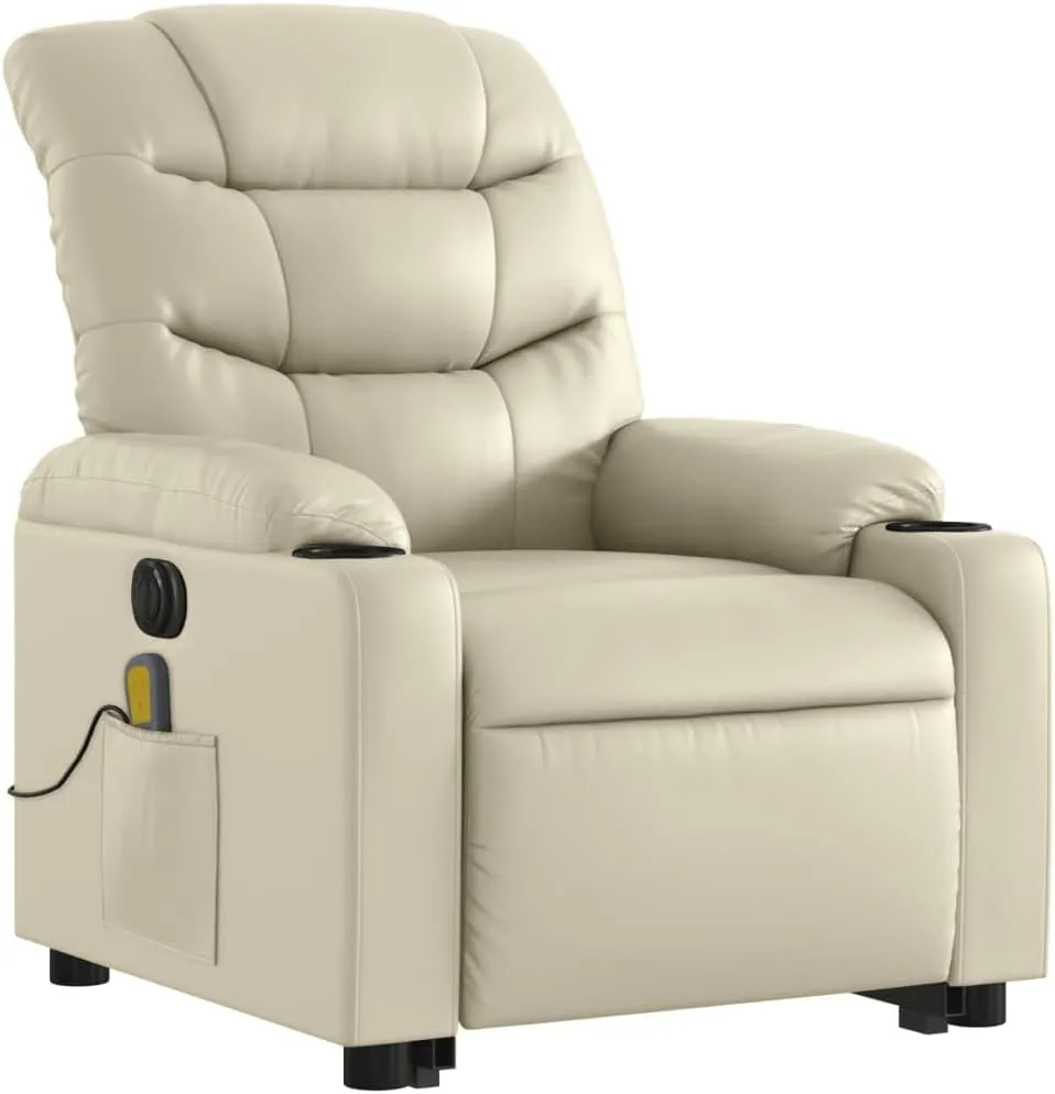 Electric Stand up Massage Recliner Chair Cream Faux LeatherLounge Chair Comfy Chair Living Room Chair Suitable for Decks, Living Rooms, and patios.