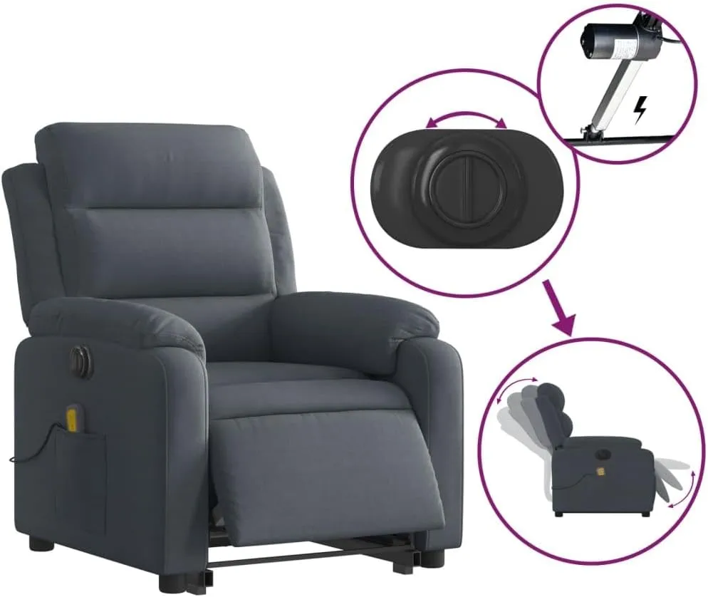 Electric Stand up Massage Recliner Chair Dark Gray VelvetLounge Chair Comfy Chair Living Room Chair Suitable for Decks, Living Rooms, and patios.
