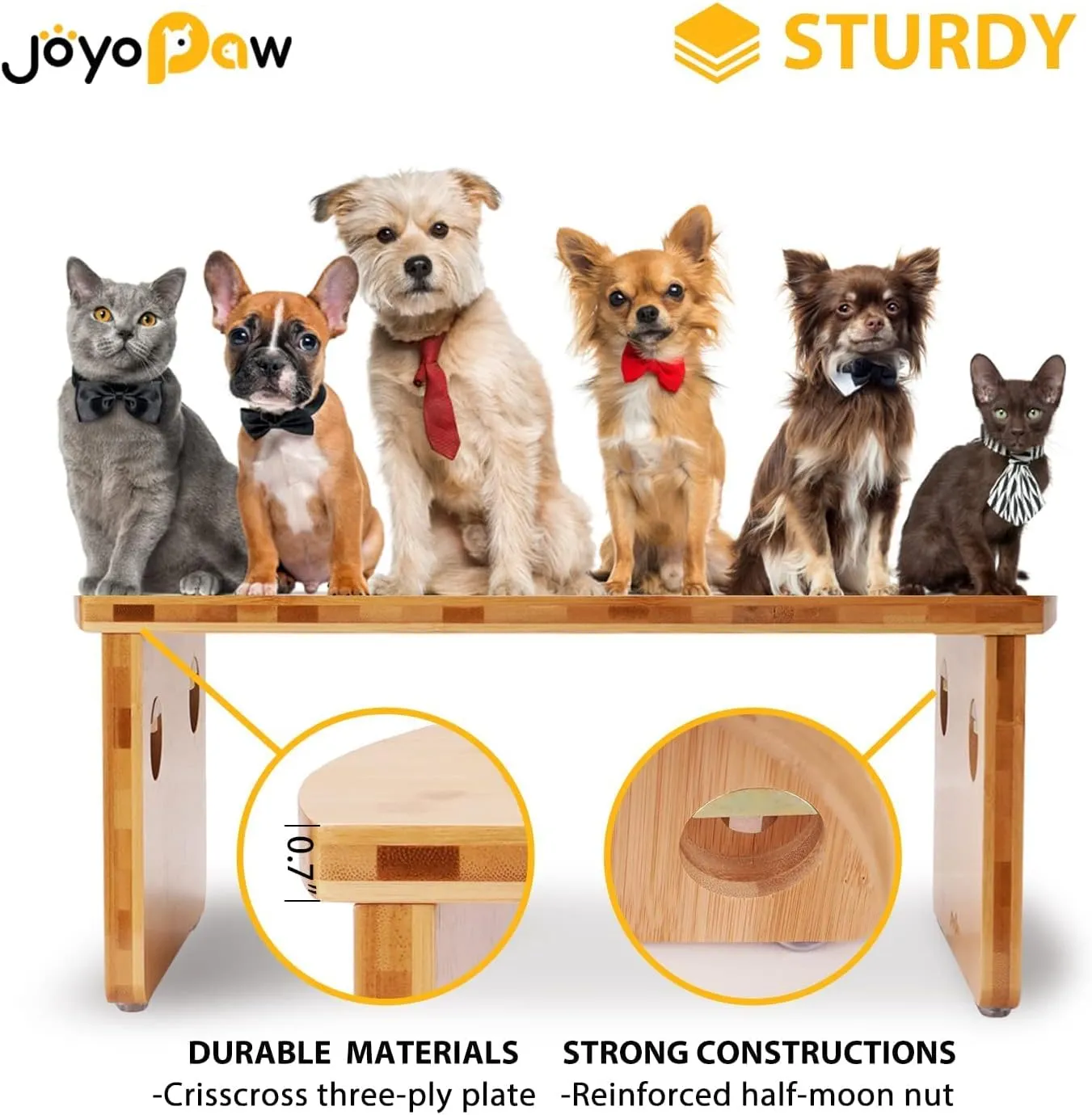 Elevated Dog Bowls, Bamboo Raised Dog Bowl for Large Dogs & Medium Dogs, with 2 Stainless Steel Bowls (10'' Tall–48 oz Bowl)