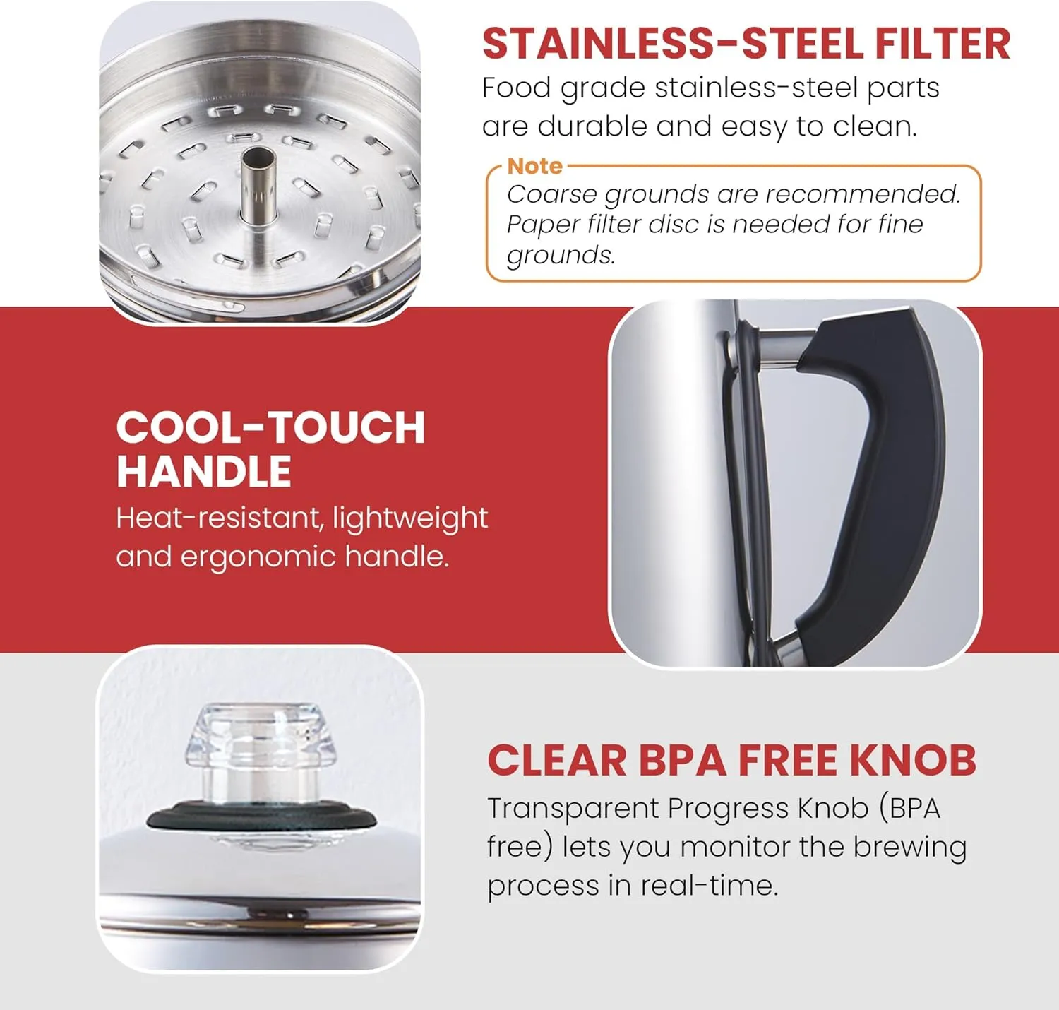 Elite Gourmet EC924 Electric Coffee Percolator, BPA Free, Keep Warm, Clear Brew Progress Knob, Cool-Touch Handle, Cordless Serve, 12-Cup, Stainless Steel