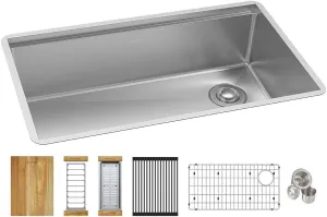 Elkay Crosstown 18 Gauge Workstation Stainless Steel 31-1/2" x 18-1/2" x 9" Single Bowl Undermount Sink Kit