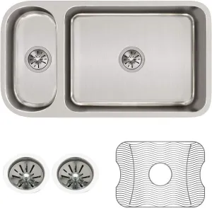Elkay ELUH3219DBG Lustertone Classic 30/70 Double Bowl Undermount Stainless Steel Sink Kit