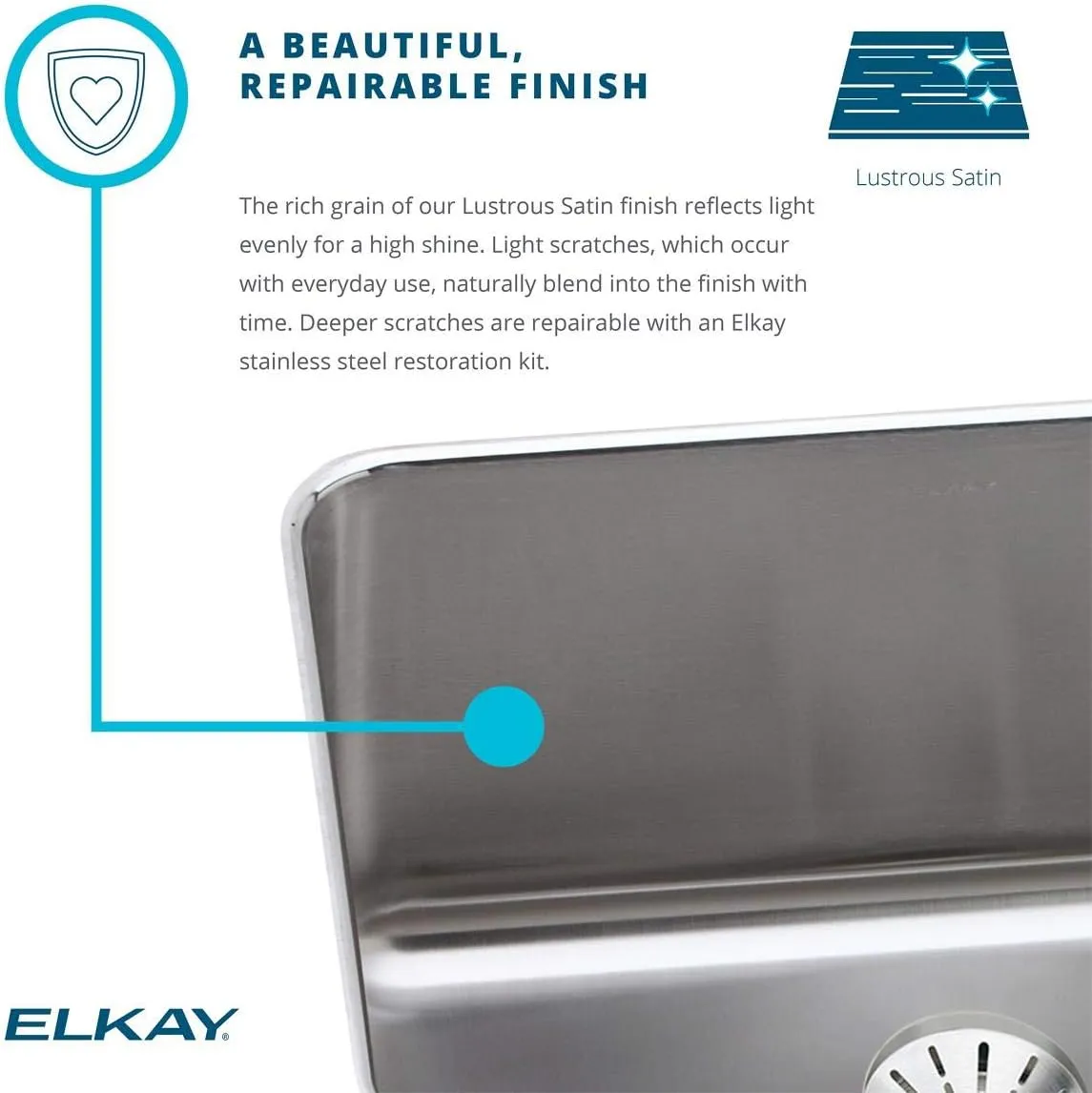 Elkay Lustertone DLR2219103 Single Bowl Top Mount Stainless Steel Sink