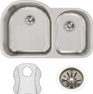 Elkay Lustertone ELUH311910RDBG Offset 60/40 Double Bowl Undermount Stainless Steel Sink Kit