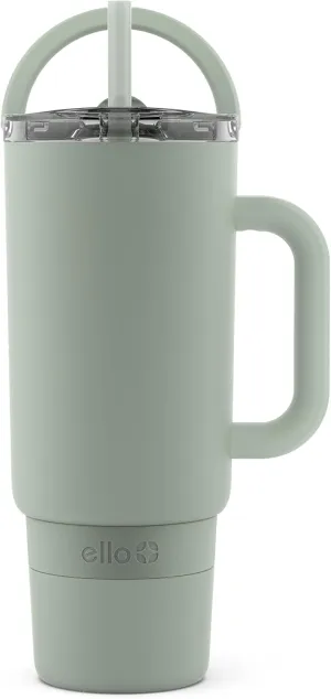 Ello Port 40oz Tumbler with Carry Loop & Integrated Handle, Vacuum Insulated Stainless Steel Reusable Water Bottle, Travel Mug with Leak Proof Lid & Straw, Perfect for Iced Coffee & Tea, Sage