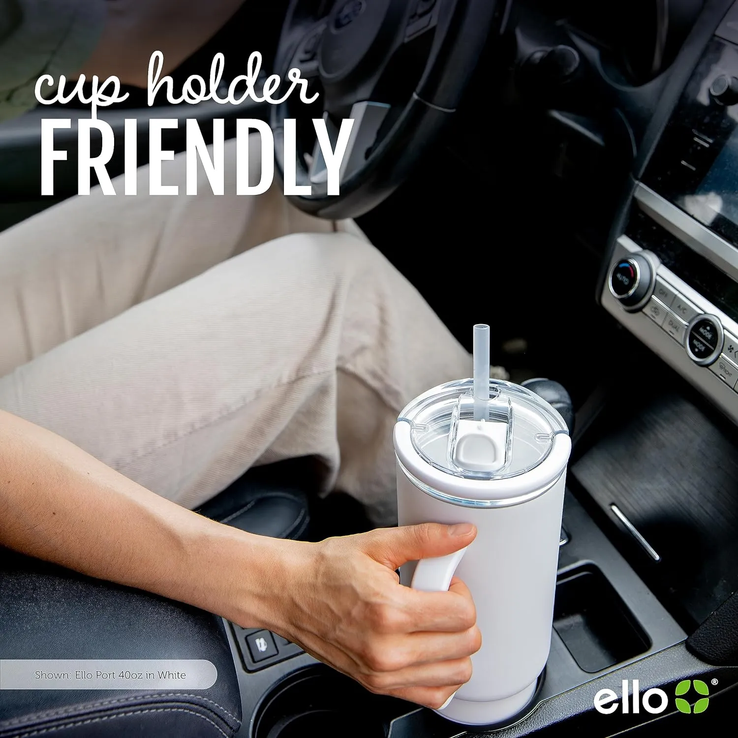 Ello Port 40oz Tumbler with Carry Loop & Integrated Handle, Vacuum Insulated Stainless Steel Reusable Water Bottle, Travel Mug with Leak Proof Lid & Straw, Perfect for Iced Coffee & Tea, Sage