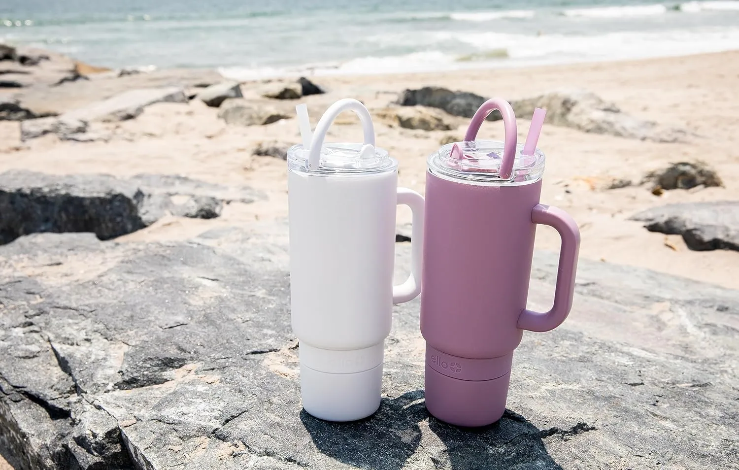 Ello Port 40oz Tumbler with Carry Loop & Integrated Handle, Vacuum Insulated Stainless Steel Reusable Water Bottle, Travel Mug with Leak Proof Lid and Straw, Perfect for Iced Coffee and Tea, Mauve