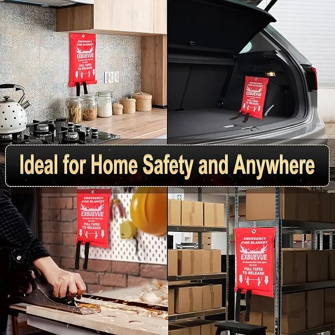Emergency Fire Blanket for Kitchen and Home, 40” x 40” Fire Extinguishing Blanket(4pcs), Fire Suppression Blanket, Fire Safety Blanket, Fiberglass Flame Retardant Blanket