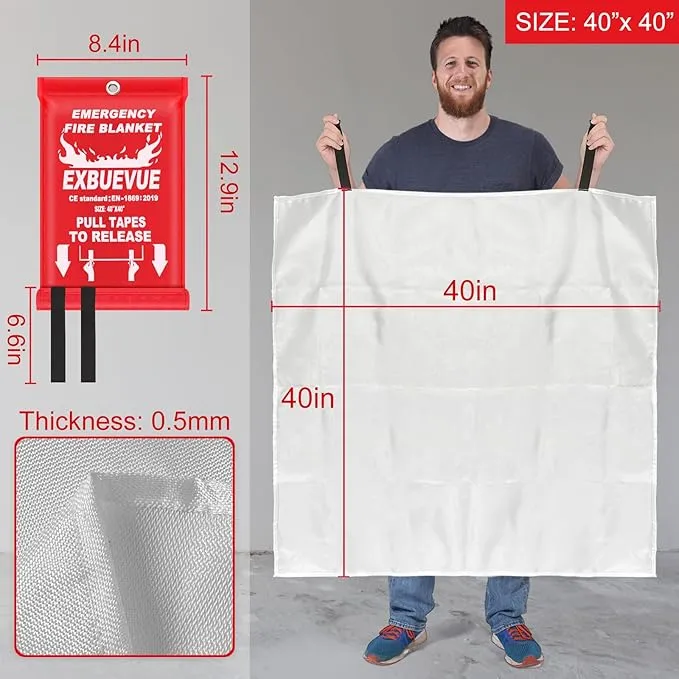 Emergency Fire Blanket for Kitchen and Home, 40” x 40” Fire Extinguishing Blanket(4pcs), Fire Suppression Blanket, Fire Safety Blanket, Fiberglass Flame Retardant Blanket