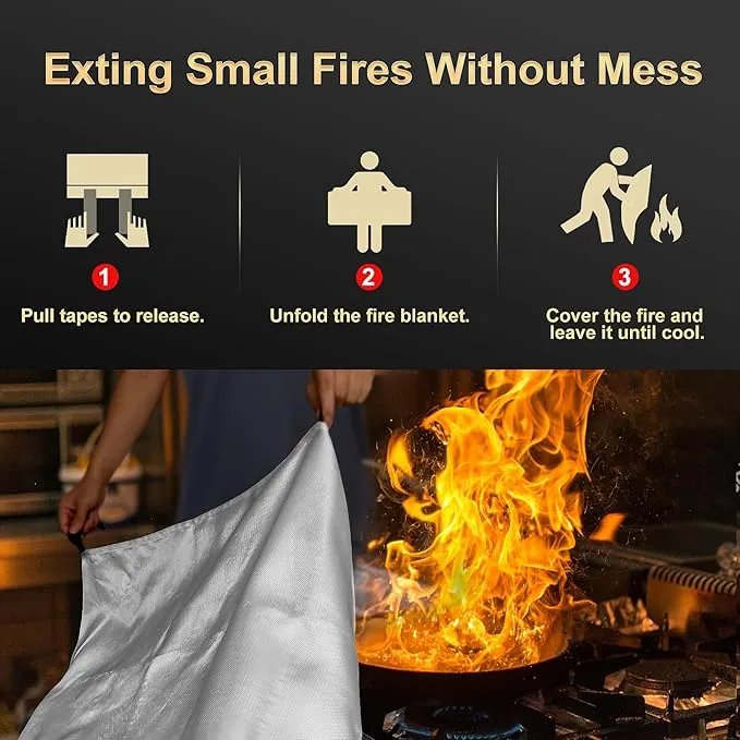Emergency Fire Blanket for Kitchen and Home, 40” x 40” Fire Extinguishing Blanket(4pcs), Fire Suppression Blanket, Fire Safety Blanket, Fiberglass Flame Retardant Blanket