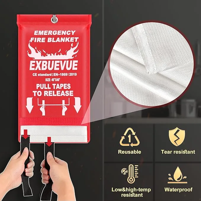 Emergency Fire Blanket for Kitchen and Home, 40” x 40” Fire Extinguishing Blanket(4pcs), Fire Suppression Blanket, Fire Safety Blanket, Fiberglass Flame Retardant Blanket