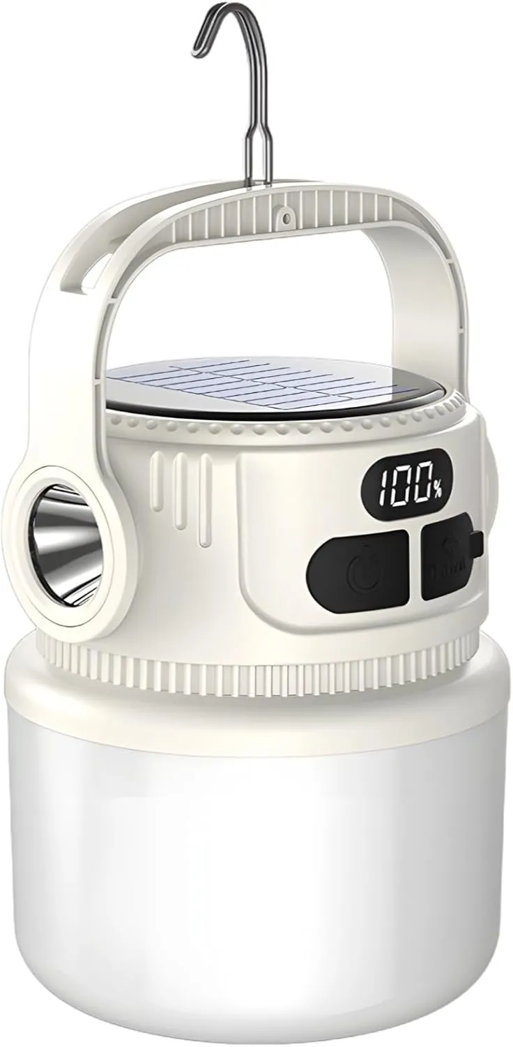 Emergency Led Solar Lantern, Rechargeable USB & Solar, 6 Brightness Levels for Market, Camping, Home Use
