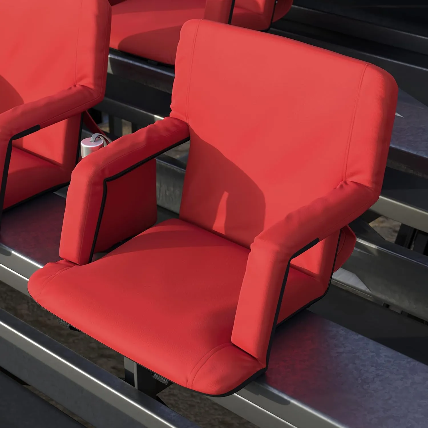EMMA   OLIVER Portable Stadium Chair with Armrests, Reclining Padded Back & Seat, Lightweight Metal Frame & Backpack Straps, Storage Pockets