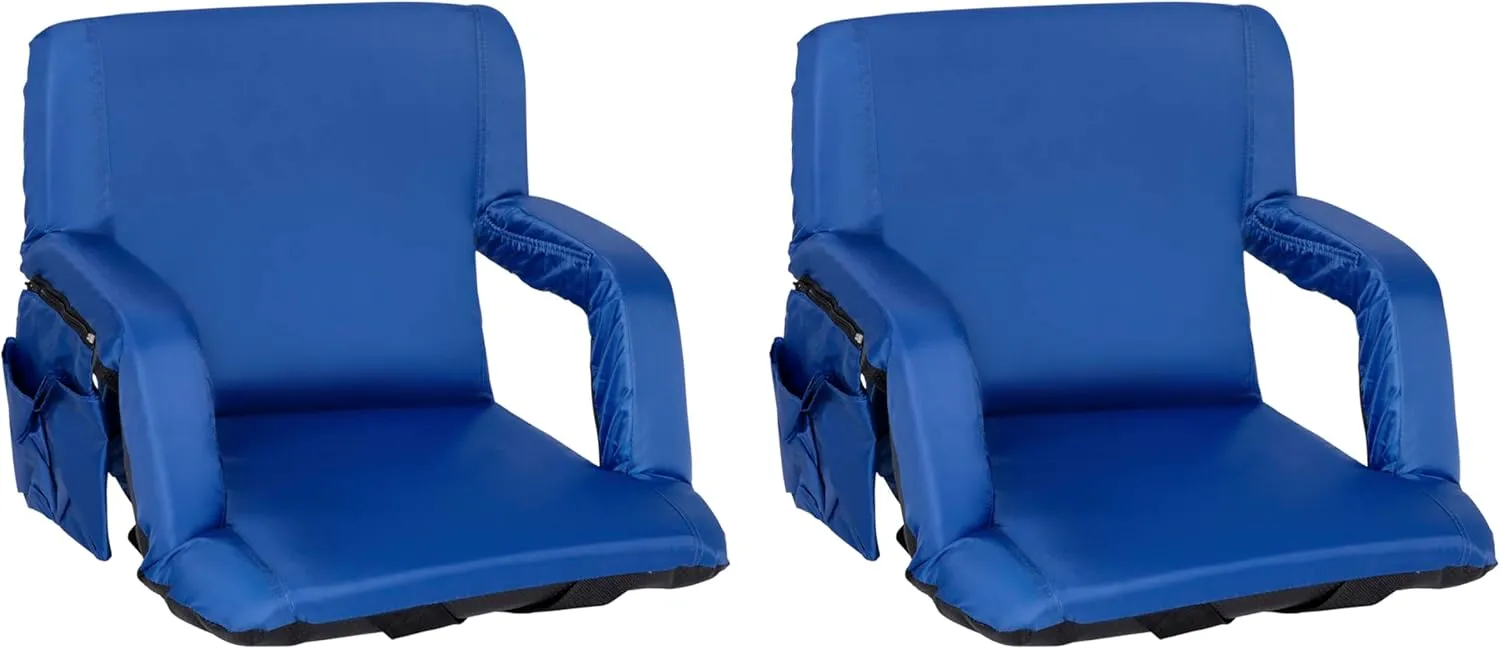 EMMA   OLIVER Portable Stadium Chair with Armrests, Reclining Padded Back & Seat, Lightweight Metal Frame & Backpack Straps, Storage Pockets