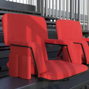 EMMA   OLIVER Portable Stadium Chair with Armrests, Reclining Padded Back & Seat, Lightweight Metal Frame & Backpack Straps, Storage Pockets