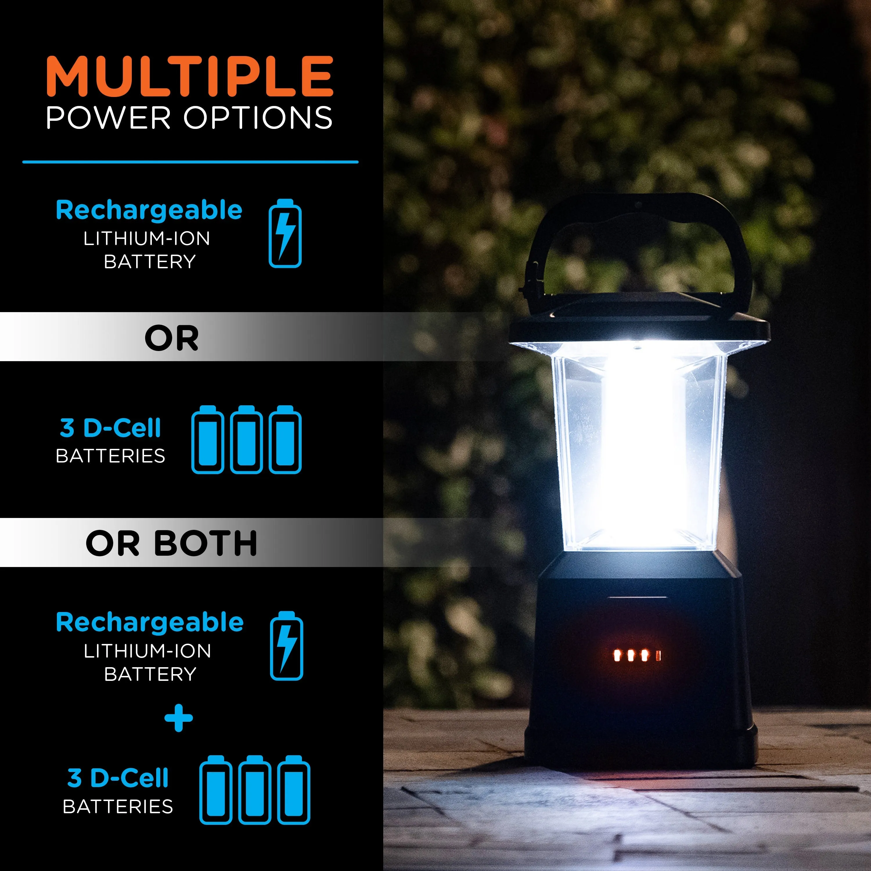 Enbrighten Lux Hybrid Dual Power Color-Select Dimmable LED Lantern with USB Charging, Black